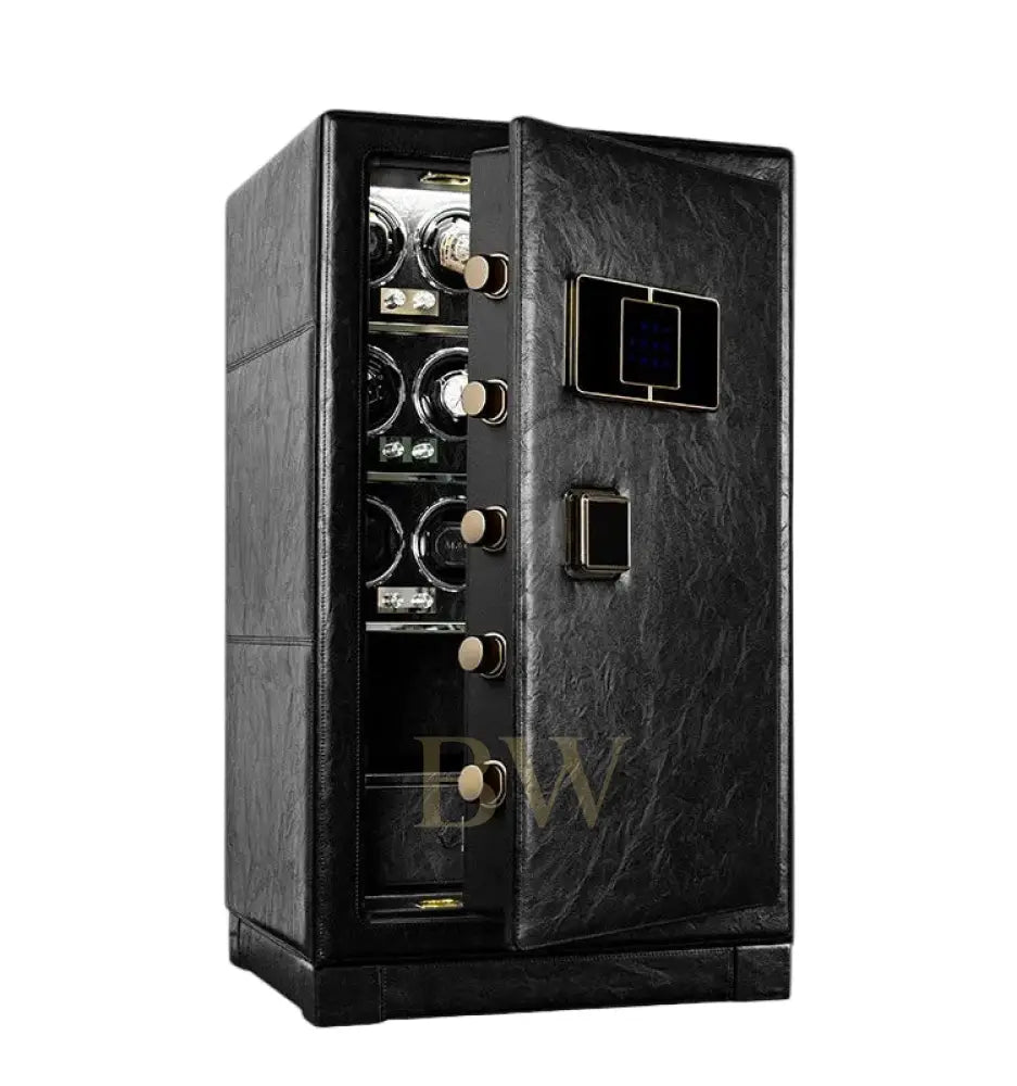 Black watch winder safe with digital display on a white background