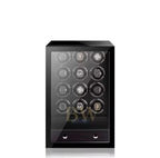 Black watch winder with multiple watch faces on a white background, featuring the Miron Atelier brand.
