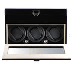 Black watch winder with three compartments on a white background