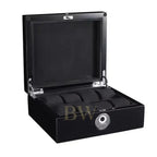 Black watch box with glass lid on a white background