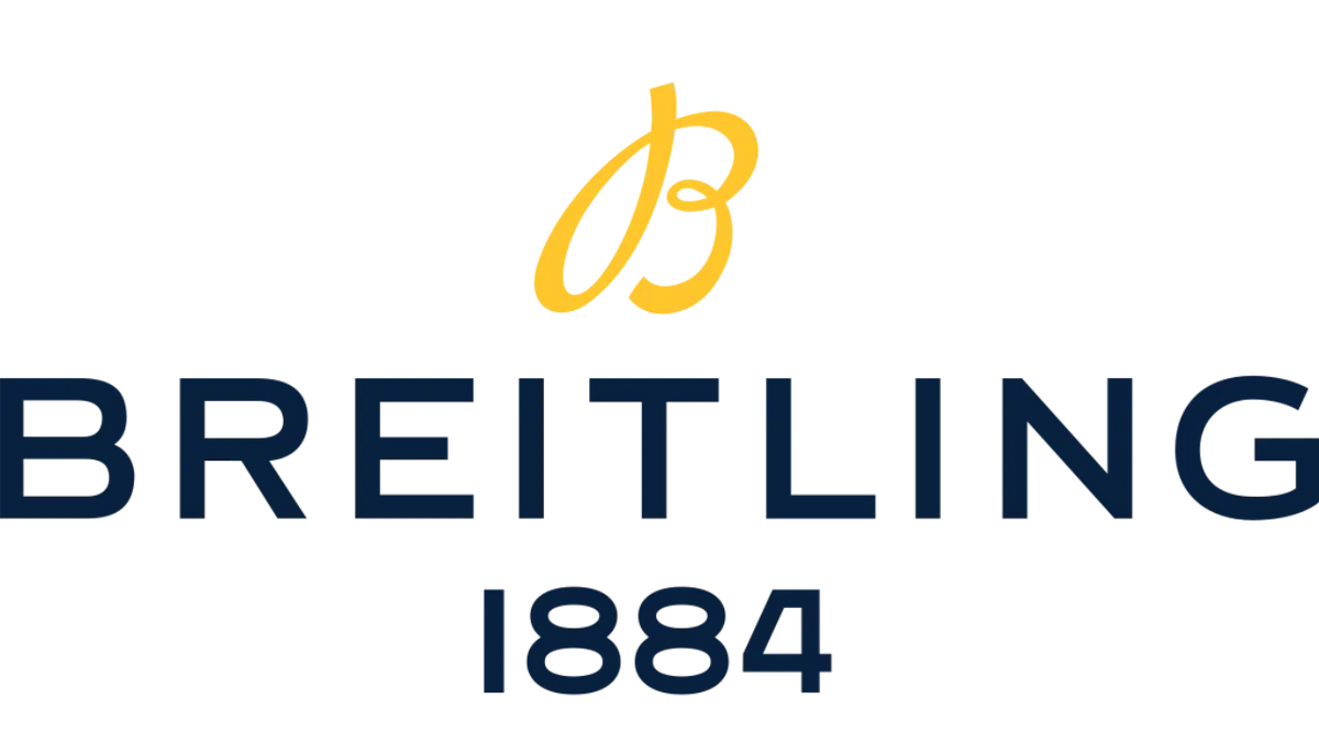 Breitling logo with yellow 'B' and blue text on a white background