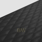 Close-up of a black quilted fabric texture of watch winder 