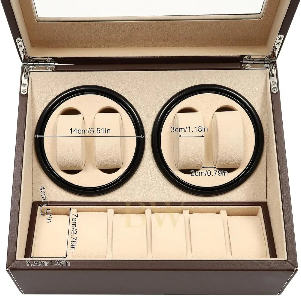 Watch winder box with dimensions labeled on a white background