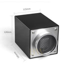 Black and silver cylindrical single watch winder with dimensions labeled on a white background