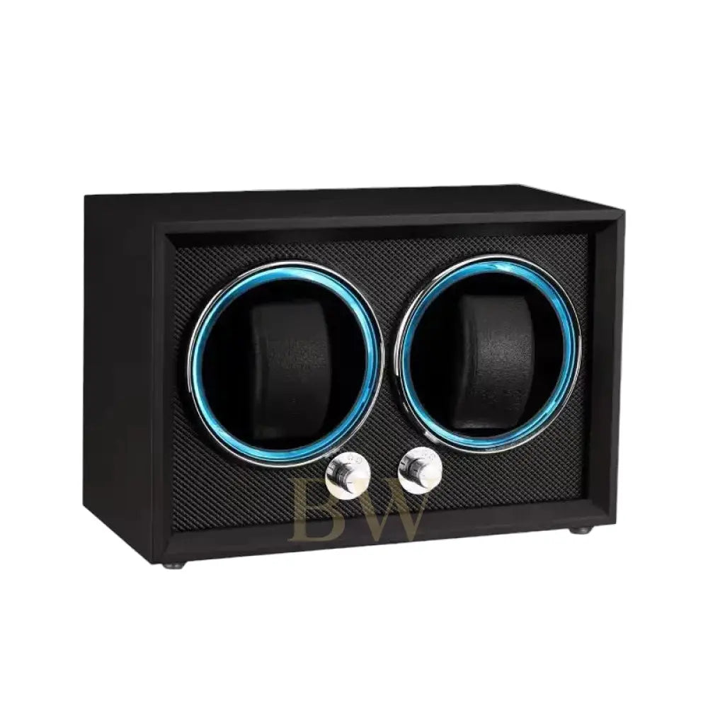 Black watch winder with two rotating compartments on a white background