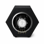 Auto watch winder, black leather hexagonal