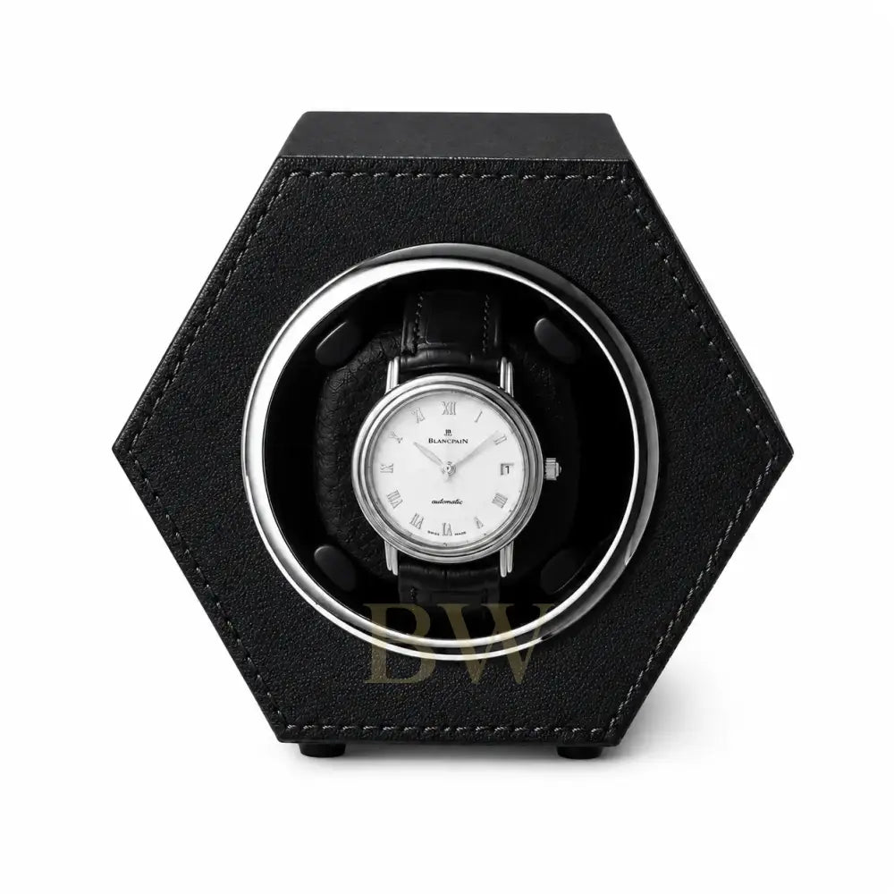 Auto watch winder, black leather hexagonal