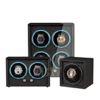 Set of luxury watch winders with watches inside on a white background