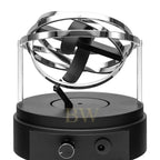 Black and silver magnetic levitation orb for watch winder on a white background