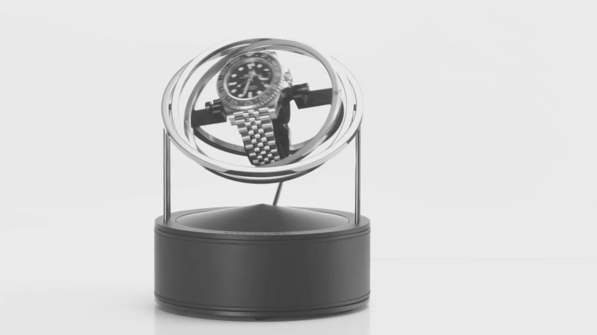 Silver Watch Winder rotating with a Rolex watch inside