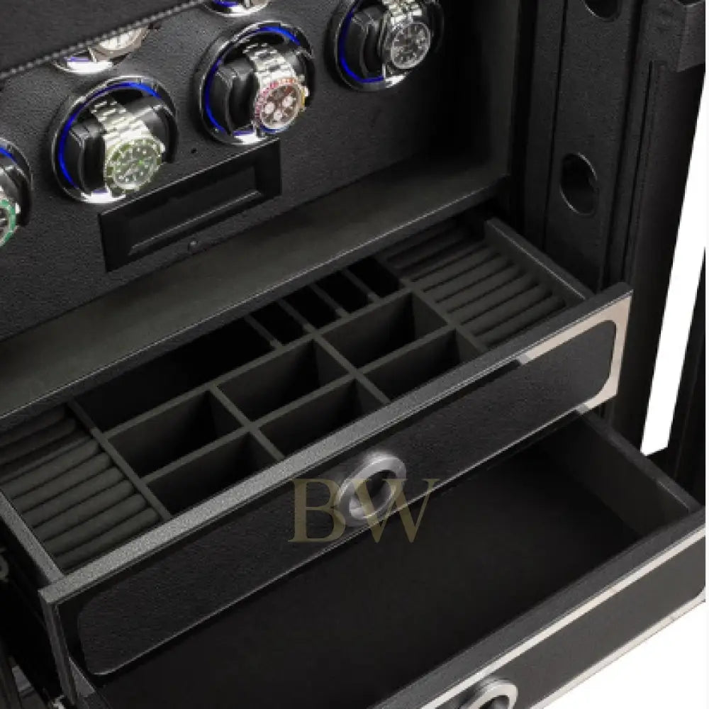 Black jewelry organizer with compartments and illuminated display