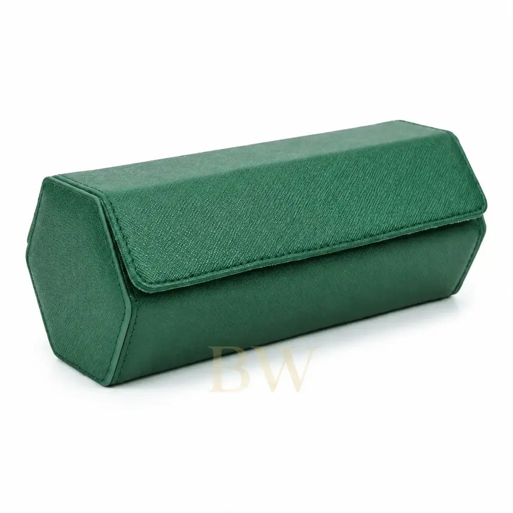 A green leather clutch roll with a textured finish, shown on a plain white background.