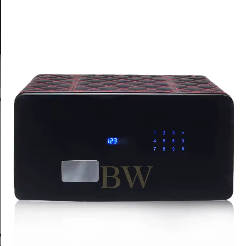 Black electronic watch winder vault device with digital display on a white background